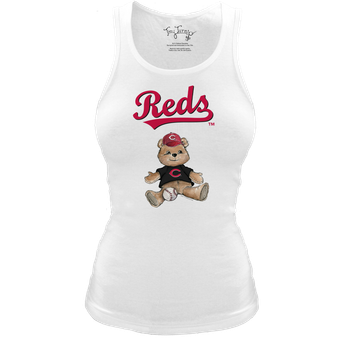 Women's Tiny Turnip White Cincinnati Reds Fitted Teddy Bear Tri-Blend Tank Top