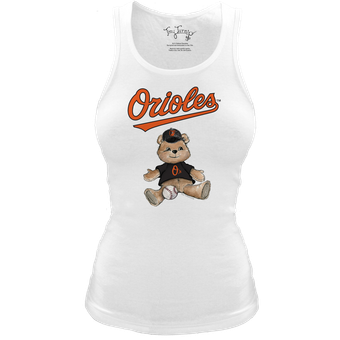 Women's Tiny Turnip White Baltimore Orioles Fitted Teddy Bear Tri-Blend Tank Top