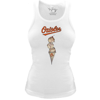 Women's Tiny Turnip White Baltimore Orioles Fitted Triple Scoop Tri-Blend Tank Top