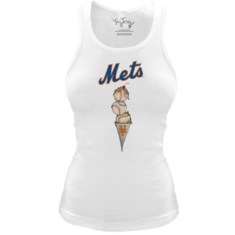 Women's Tiny Turnip White New York Mets Fitted Triple Scoop Tri-Blend Tank Top