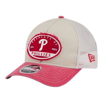Men's New Era  Light Beige/Red Philadelphia Phillies Frayed M-Crown A-Frame 9FORTY Trucker Adjustable Hat