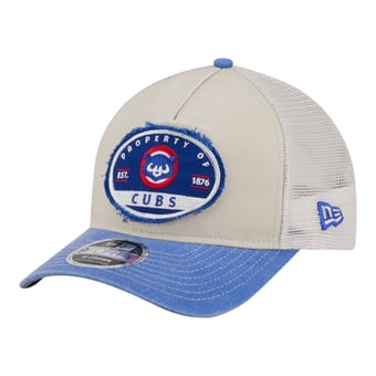 Men's New Era  Light Beige/Royal Chicago Cubs Frayed M-Crown A-Frame 9FORTY Trucker Adjustable Hat