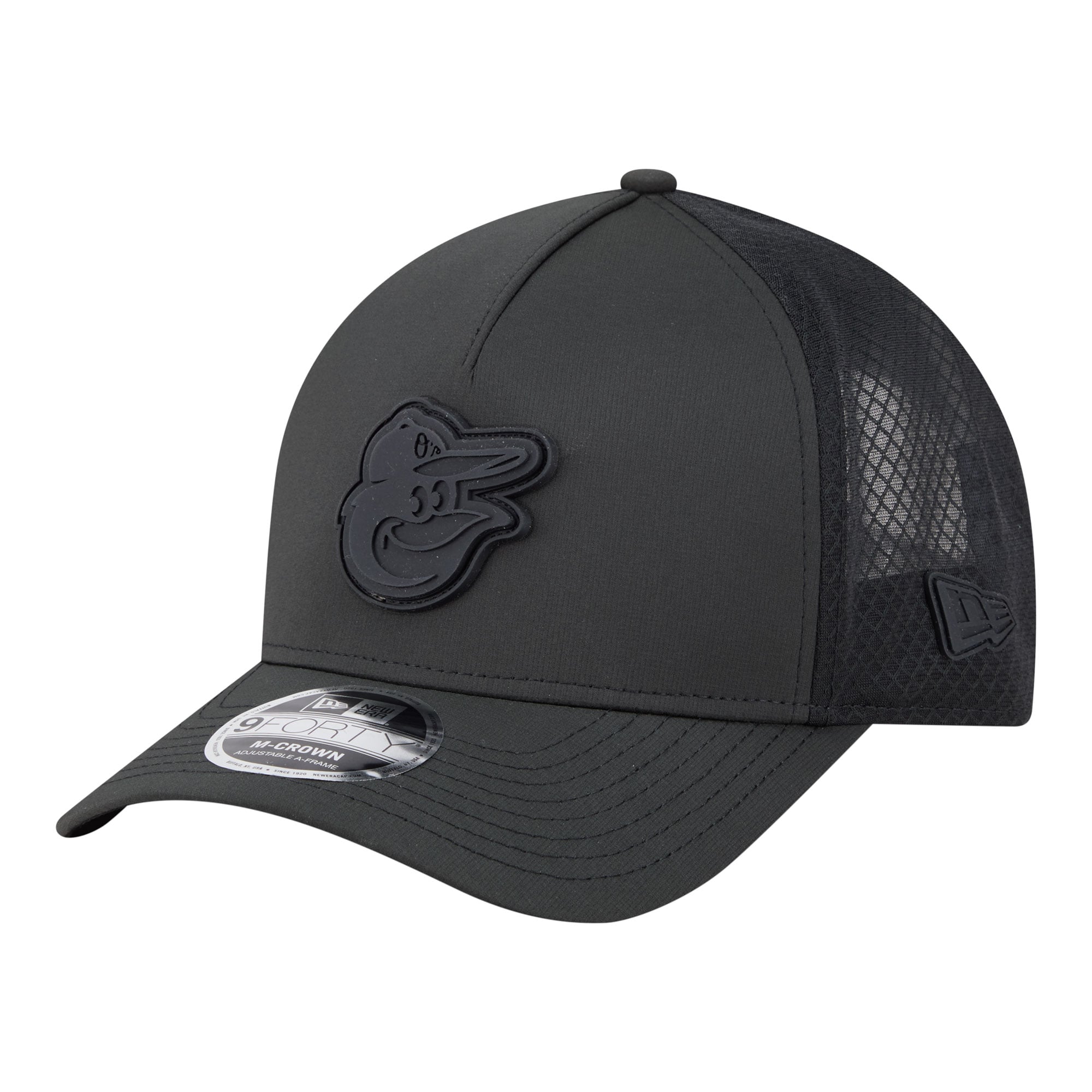 Men's New Era  Black Baltimore Orioles Badged M-Crown A-Frame 9FORTY Trucker Adjustable Hat