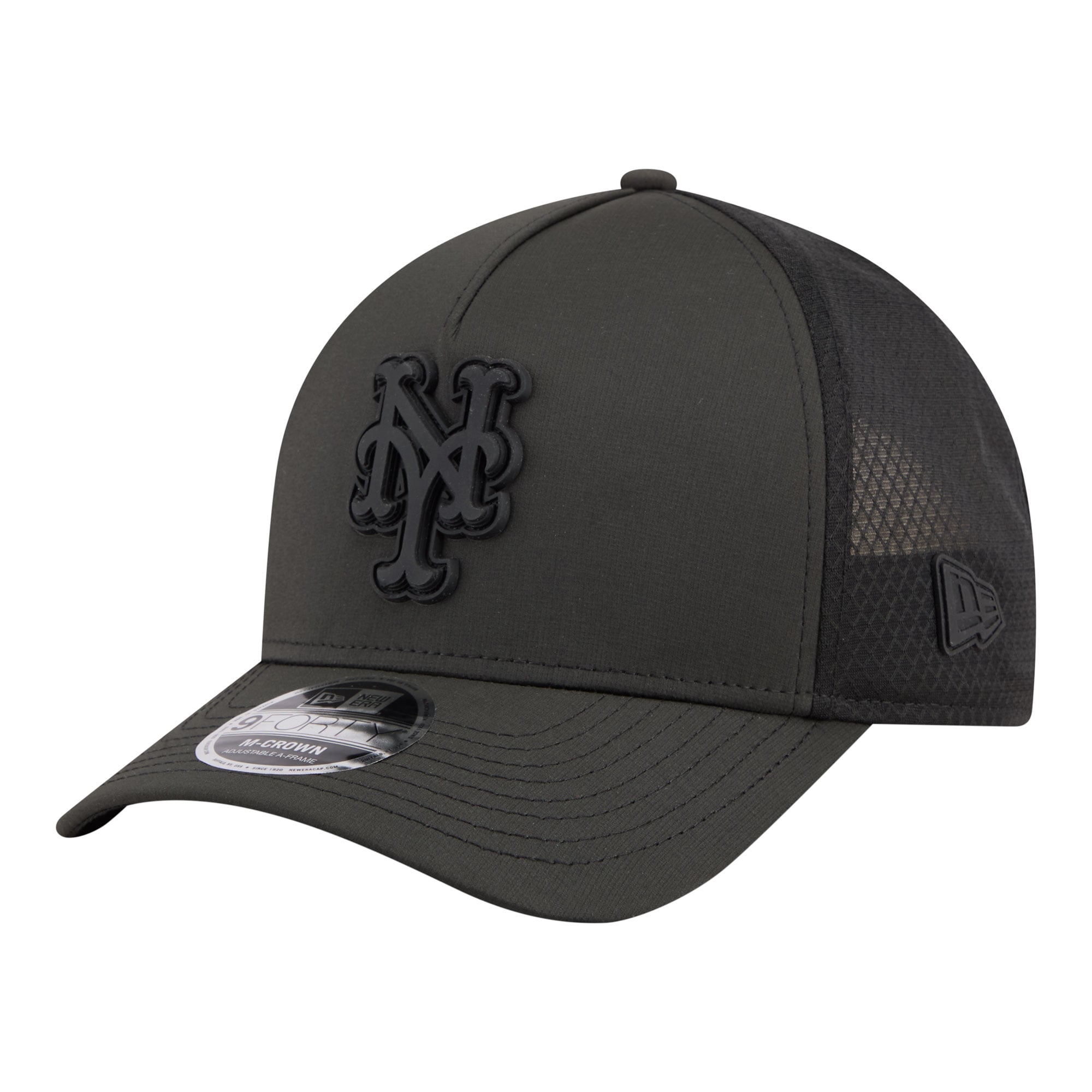 Men's New Era  Black New York Mets Badged M-Crown A-Frame 9FORTY Trucker Adjustable Hat