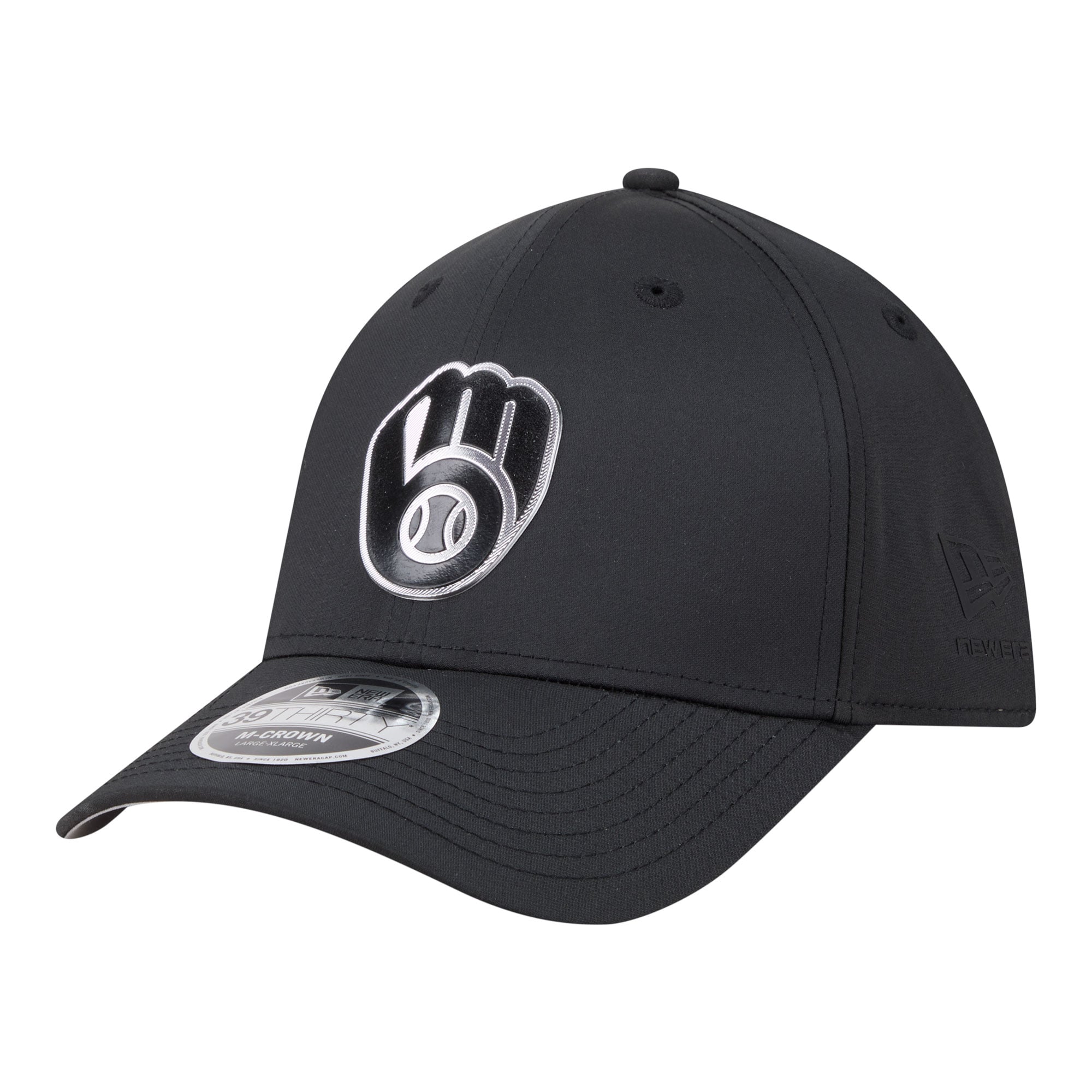 Men's New Era  Black Milwaukee Brewers Metallic 39THIRTY M-Crown Flex Hat