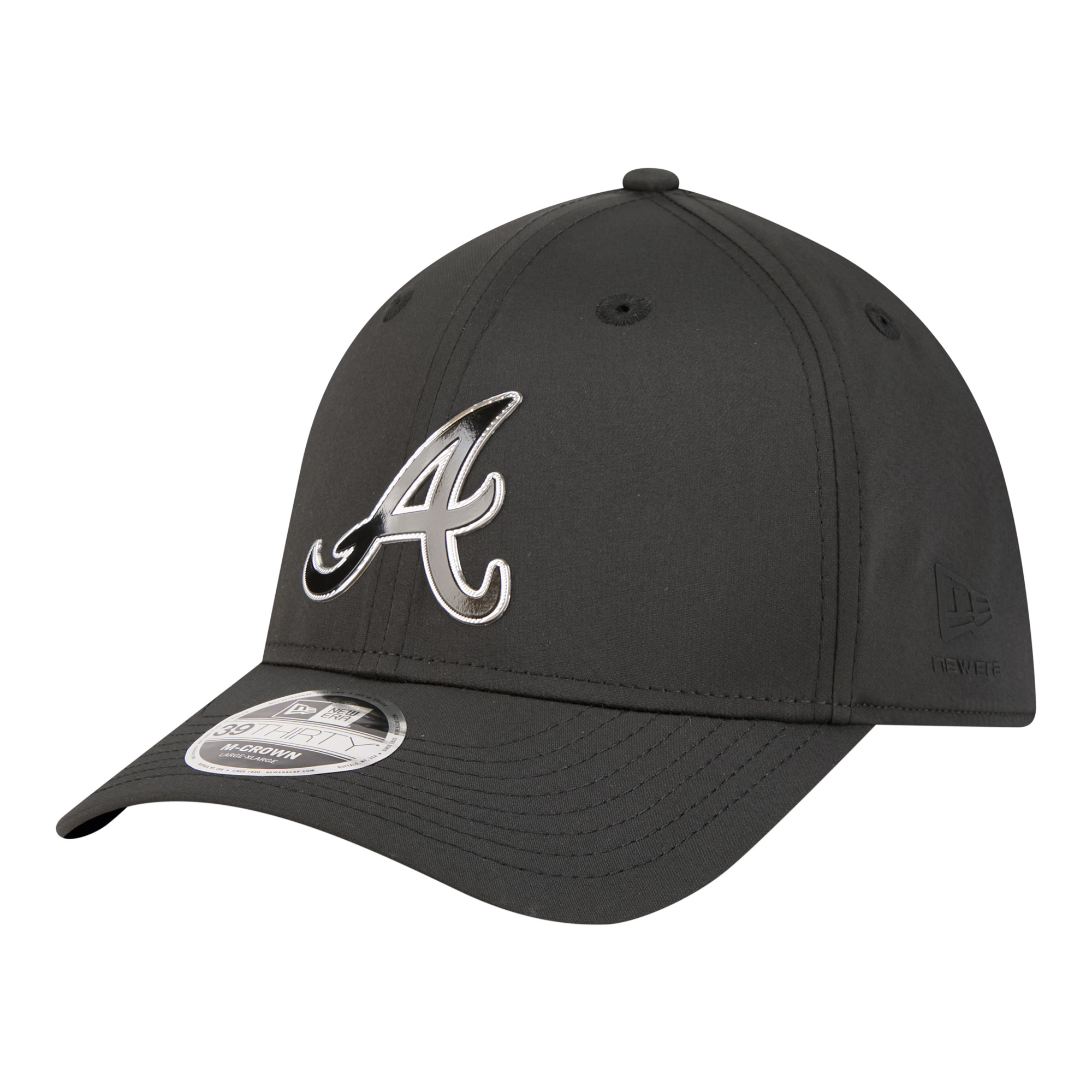 Men's New Era  Black Atlanta Braves Metallic 39THIRTY M-Crown Flex Hat