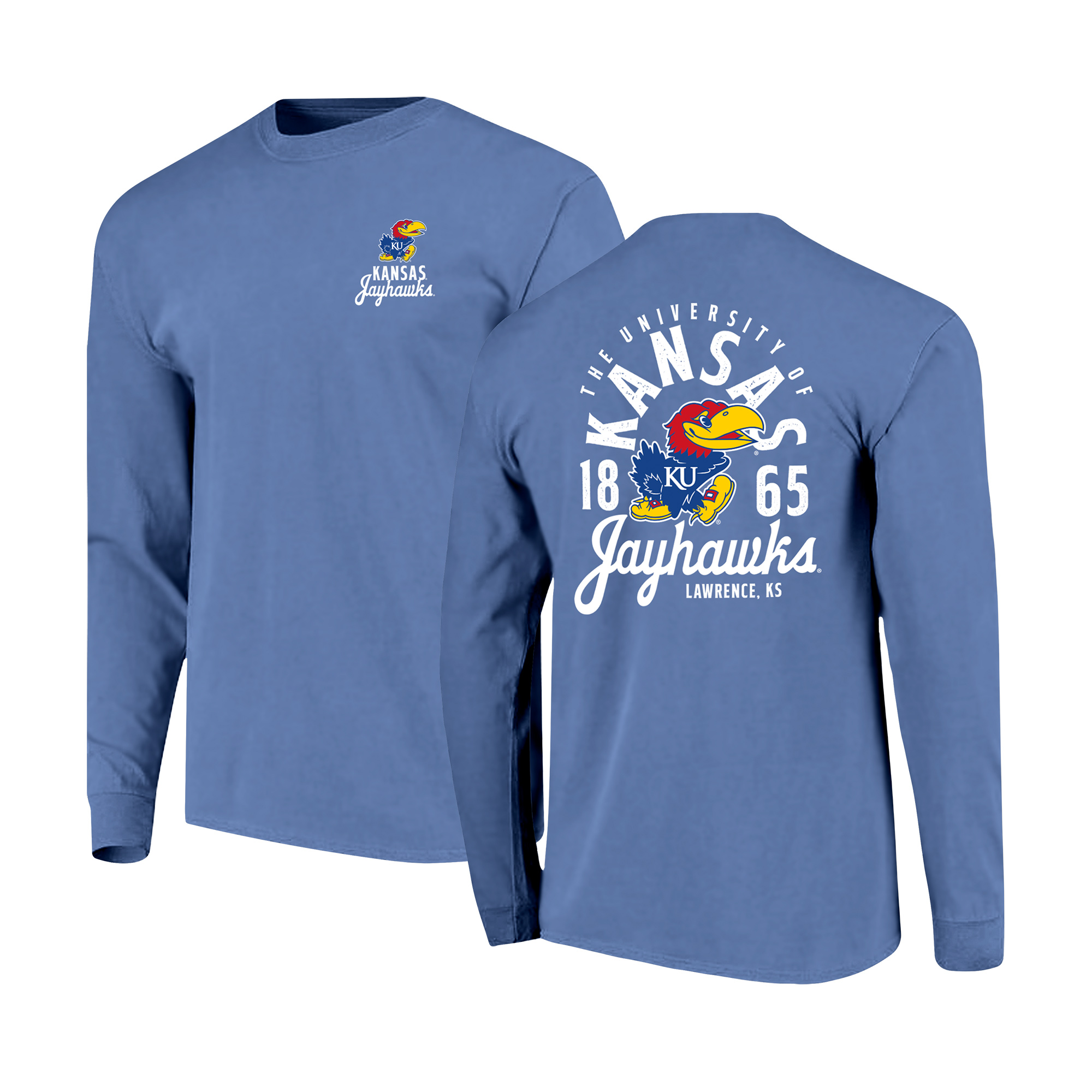 Men’s Royal Kansas Jayhawks Comfort Colors Mascot Overlay Long Sleeve T-Shirt Men’s Royal Kansas Jayhawks Comfort Colors Mascot Overlay Long Sleeve T-Shirt