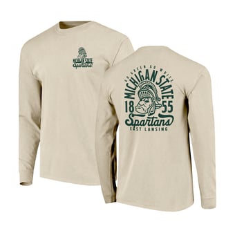 Men's Natural Michigan State Spartans Comfort Colors Mascot Overlay Long Sleeve T-Shirt