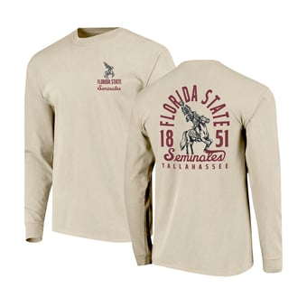 Men's Natural Florida State Seminoles Comfort Colors Mascot Overlay Long Sleeve T-Shirt