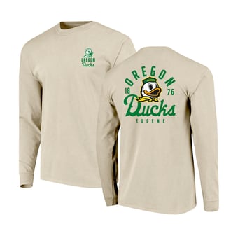 Men's Natural Oregon Ducks Comfort Colors Mascot Overlay Long Sleeve T-Shirt