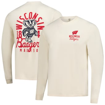 Men's Natural Wisconsin Badgers Comfort Colors Mascot Overlay Long Sleeve T-Shirt
