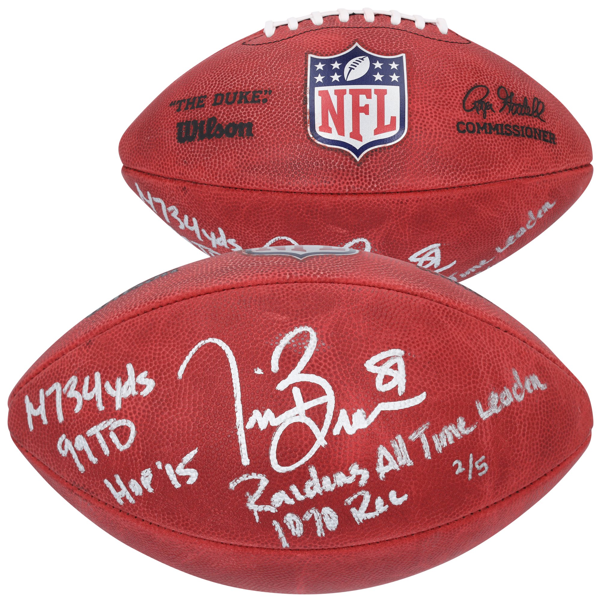 Tim Brown Oakland Raiders Autographed Wilson Duke Full Color Football with Multiple Inscriptions - Limited Edition of 5