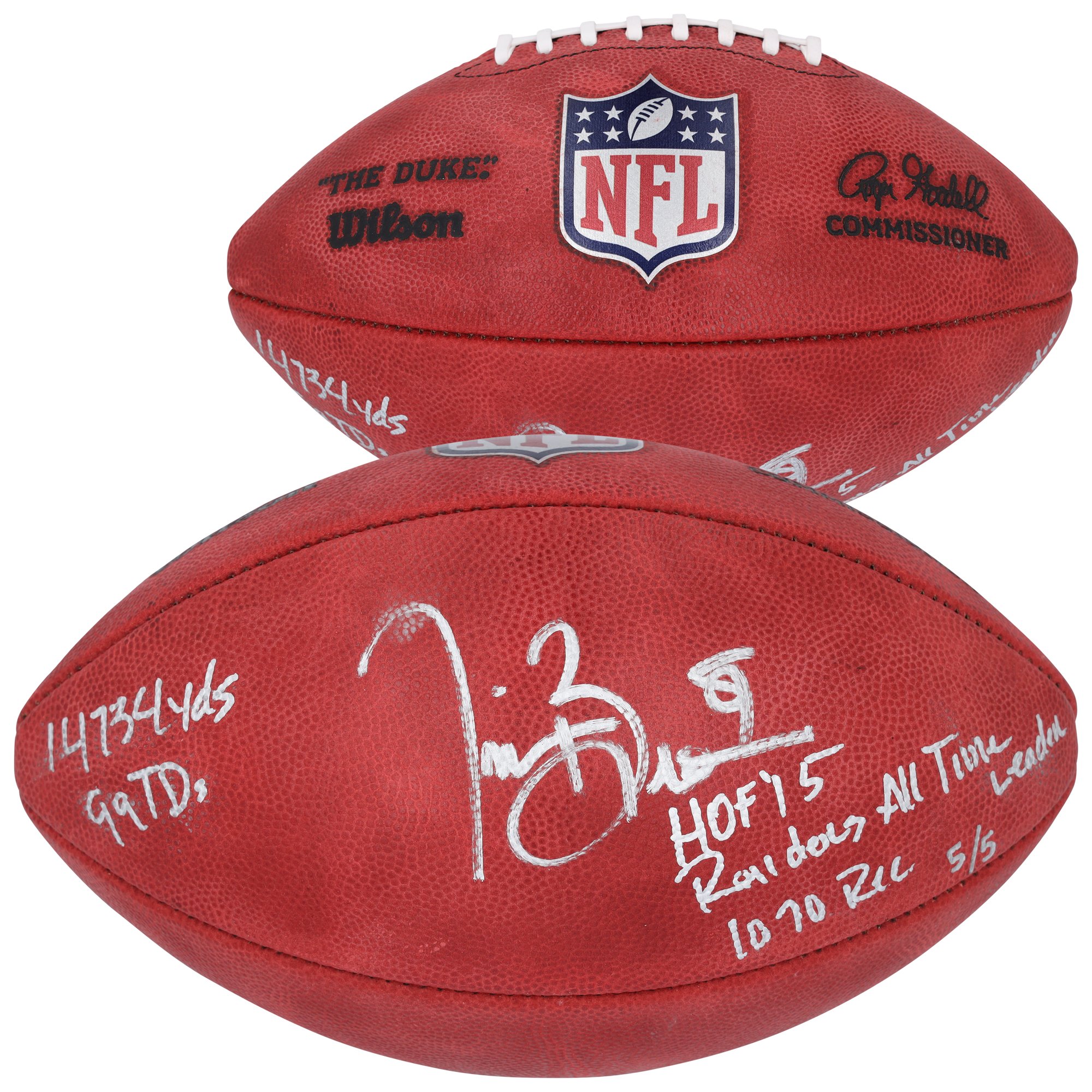 Tim Brown Oakland Raiders Autographed Wilson Duke Full Color Football with Multiple Inscriptions - Limited Edition #5/5