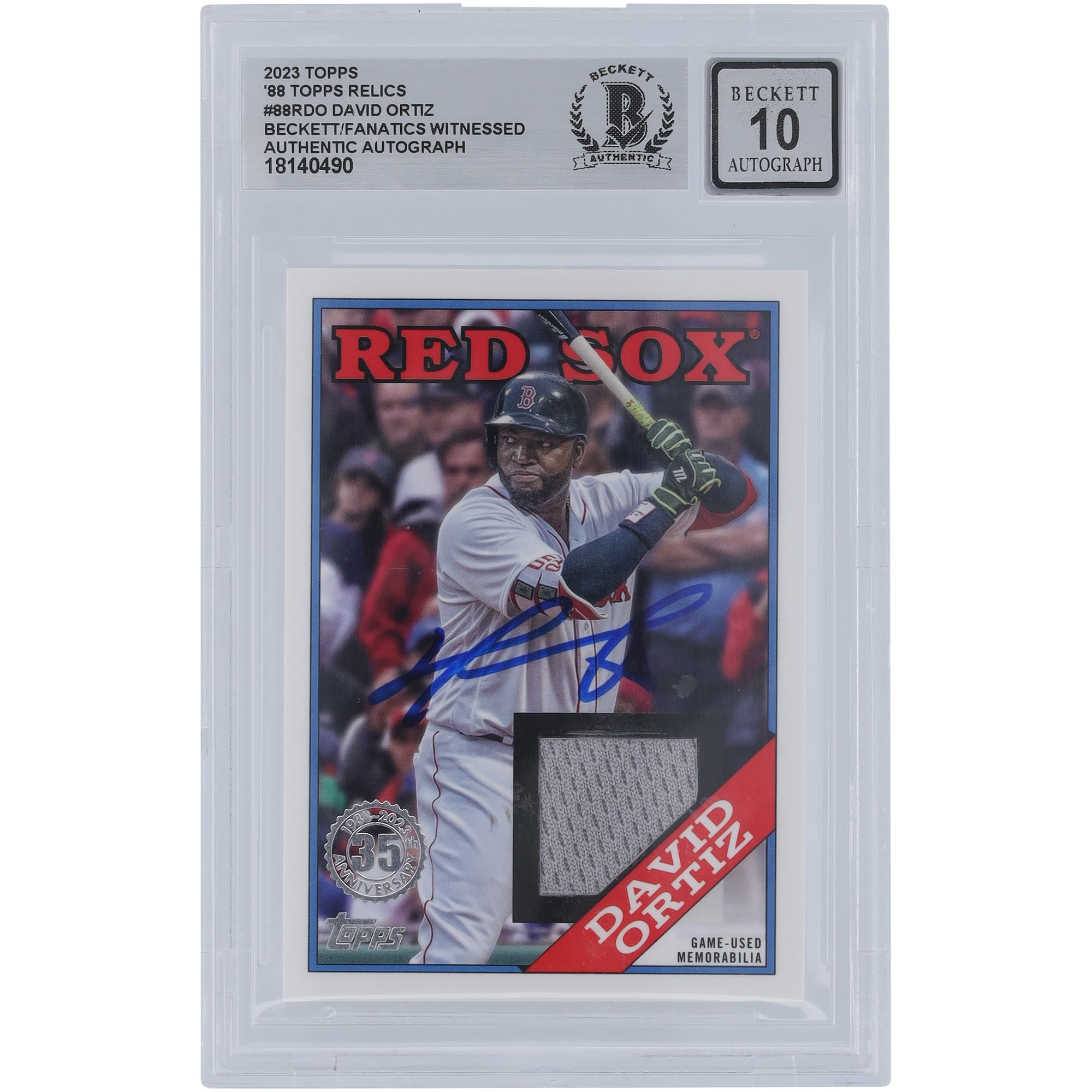 David Ortiz Boston Red Sox Autographed 2023 Topps '88 Topps Jersey Relic #88R-DO Beckett Fanatics Witnessed Authenticated 10 Card. rookie card picture