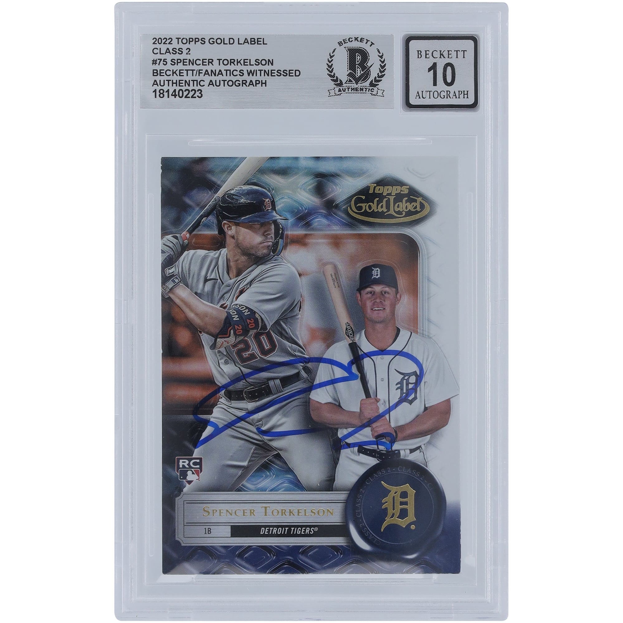 Spencer Torkelson Detroit Tigers Autographed 2022 Topps Gold Label Class 2 #75 Beckett Fanatics Witnessed Authenticated 10 Rookie Card. rookie card picture