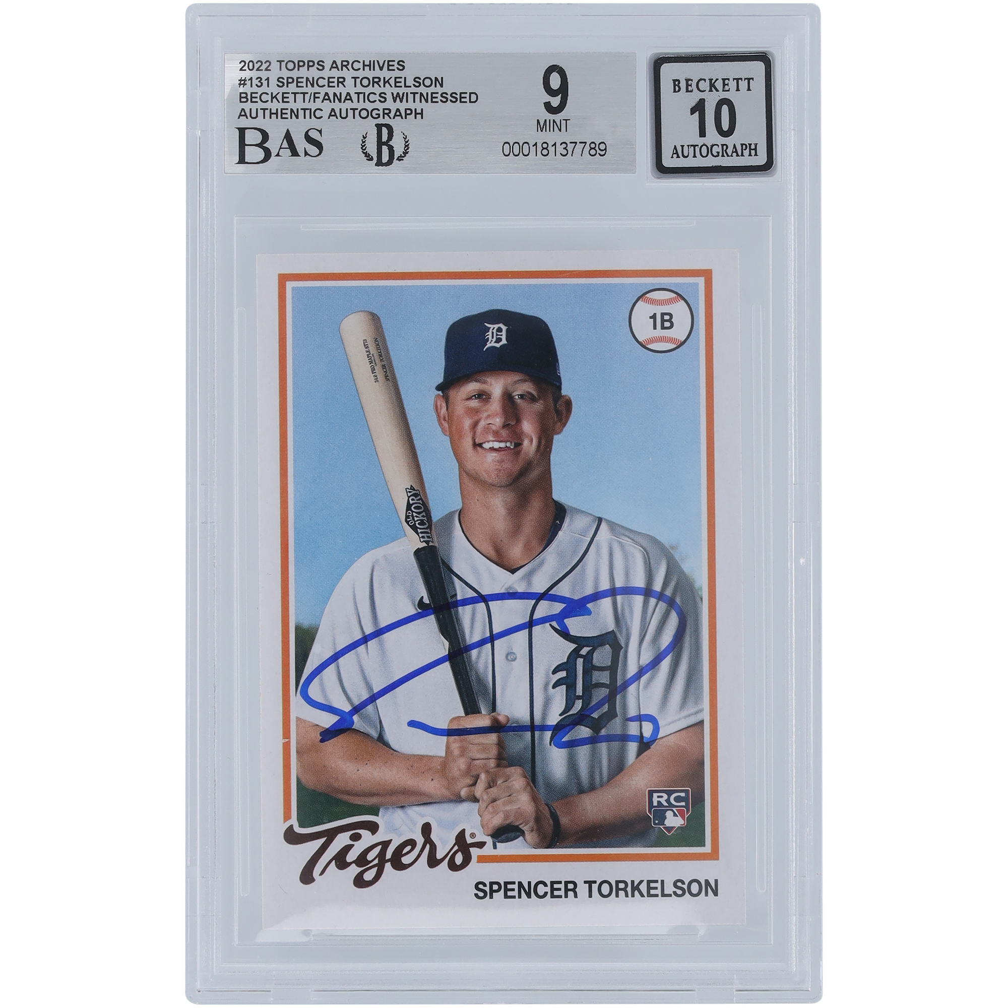 Spencer Torkelson Detroit Tigers Autographed 2022 Topps Archives #131 Beckett Fanatics Witnessed Authenticated 9/10 Rookie Card. rookie card picture