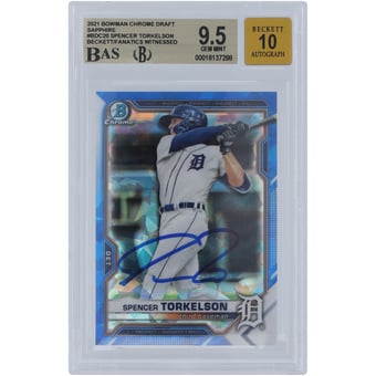 Spencer Torkelson Detroit Tigers Autographed 2021 Bowman Chrome Draft Sapphire #BDC-20 Beckett Fanatics Witnessed Authenticated /10 Card