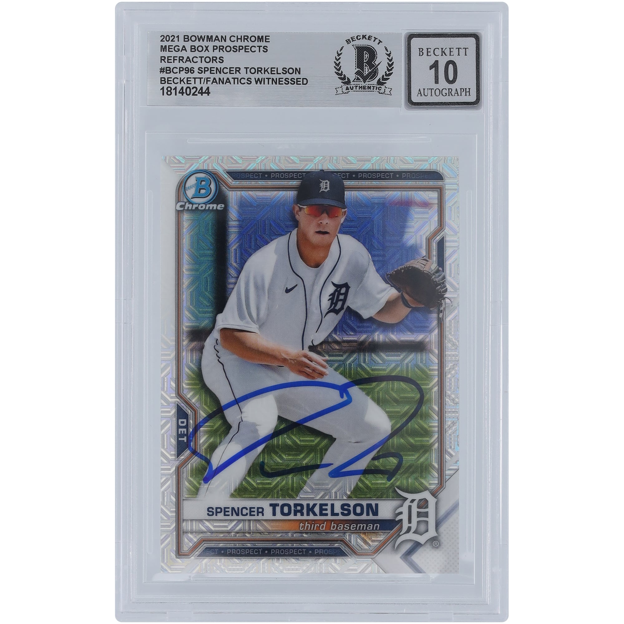 Spencer Torkelson Detroit Tigers Autographed 2021 Bowman Chrome Prospects Mega Box Refractors #BCP-96 Beckett Fanatics Witnessed Authenticated 10 Card