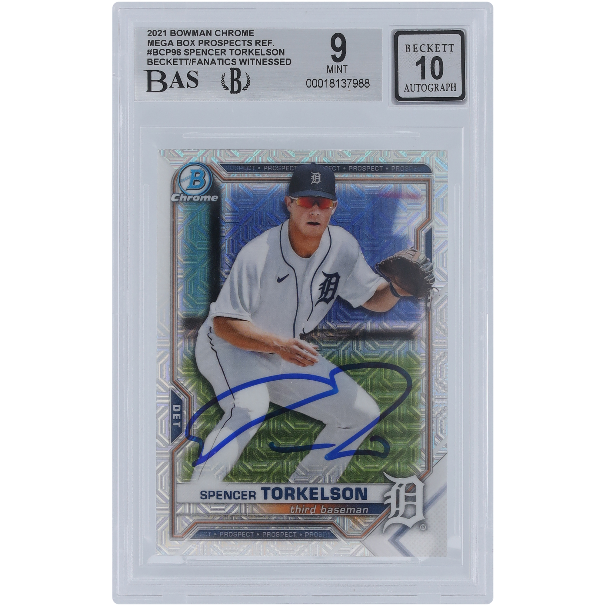 Spencer Torkelson Detroit Tigers Autographed 2021 Bowman Chrome Prospects Mega Box Refractors #BCP-96 Beckett Fanatics Witnessed Authenticated 9/10 Card Spencer Torkelson Detroit Tigers Autographed 2021 Bowman Chrome Prospects Mega Box Refractors #BCP-96 Beckett Fanatics Witnessed Authenticated 9/10 Card
