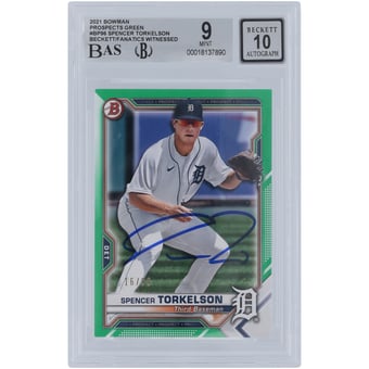 Spencer Torkelson Detroit Tigers Autographed 2021 Bowman Prospects Green #BP-96 #/99 Beckett Fanatics Witnessed Authenticated 9/10 Card