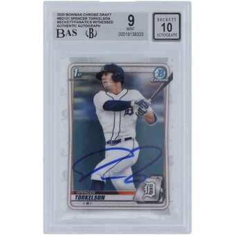 Spencer Torkelson Detroit Tigers Autographed 2020 Bowman Chrome Draft #BD-121 Beckett Fanatics Witnessed Authenticated 9/10 Card