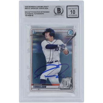 Spencer Torkelson Detroit Tigers Autographed 2020 Bowman Chrome Draft #BD-121 Beckett Fanatics Witnessed Authenticated 10 Card