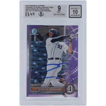 Spencer Torkelson Detroit Tigers Autographed 2022 Bowman Chrome Prospects Purple Refractors #BCP-6 #/250 Beckett Fanatics Witnessed Authenticated 9/10 Card