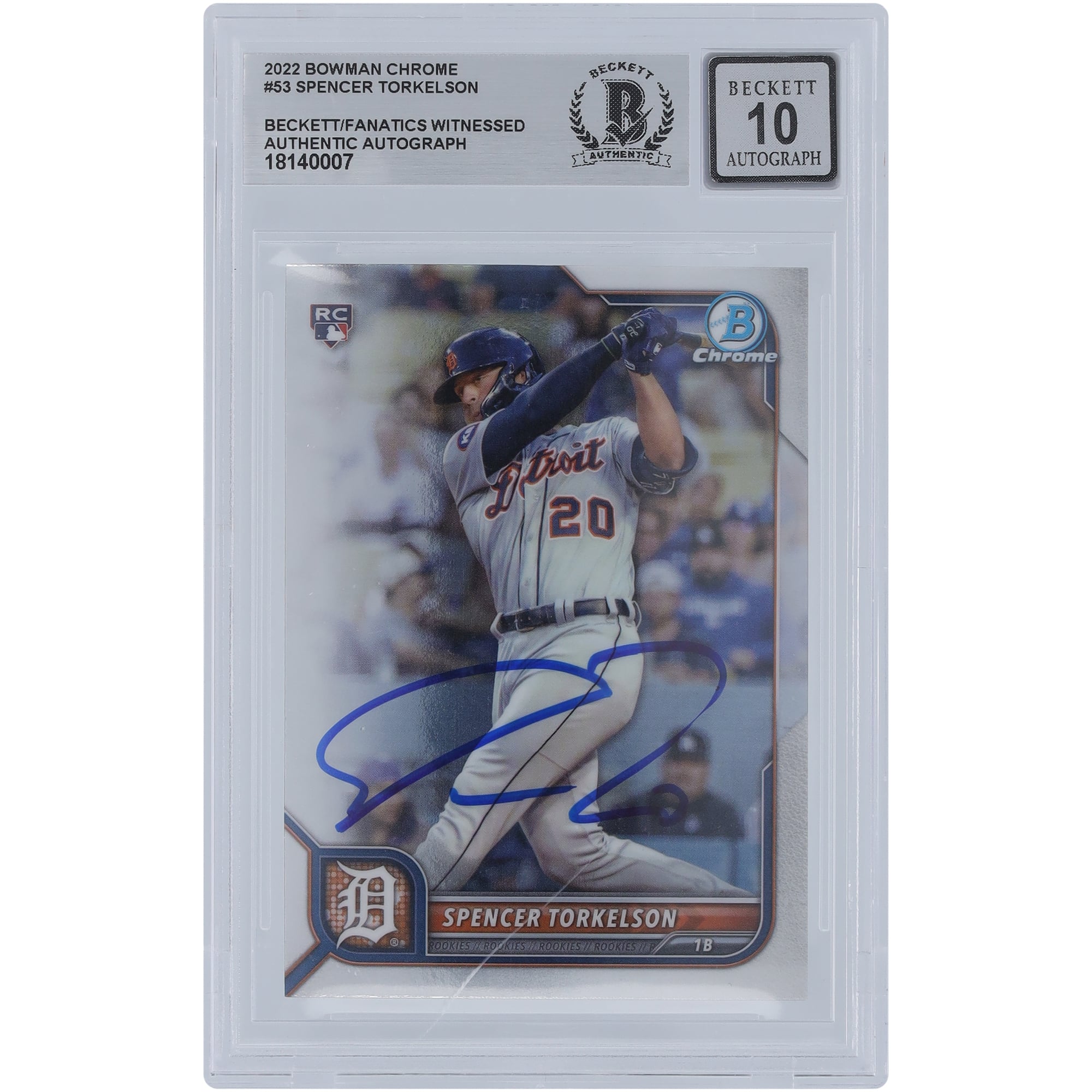Spencer Torkelson Detroit Tigers Autographed 2022 Bowman Chrome #53 Beckett Fanatics Witnessed Authenticated 10 Rookie Card