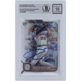 Spencer Torkelson Detroit Tigers Autographed 2022 Bowman Chrome #53 Beckett Fanatics Witnessed Authenticated 10 Rookie Card