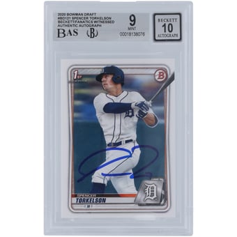 Spencer Torkelson Detroit Tigers Autographed 2020 Bowman Draft #BD-121 Beckett Fanatics Witnessed Authenticated 9/10 Card