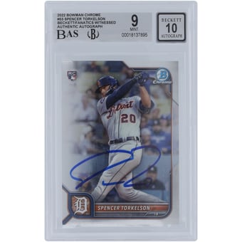 Spencer Torkelson Detroit Tigers Autographed 2022 Bowman Chrome #53 Beckett Fanatics Witnessed Authenticated 9/10 Rookie Card