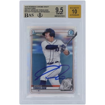 Spencer Torkelson Detroit Tigers Autographed 2020 Bowman Chrome Draft Refractors #BD-121 Beckett Fanatics Witnessed Authenticated 9.5/10 Card