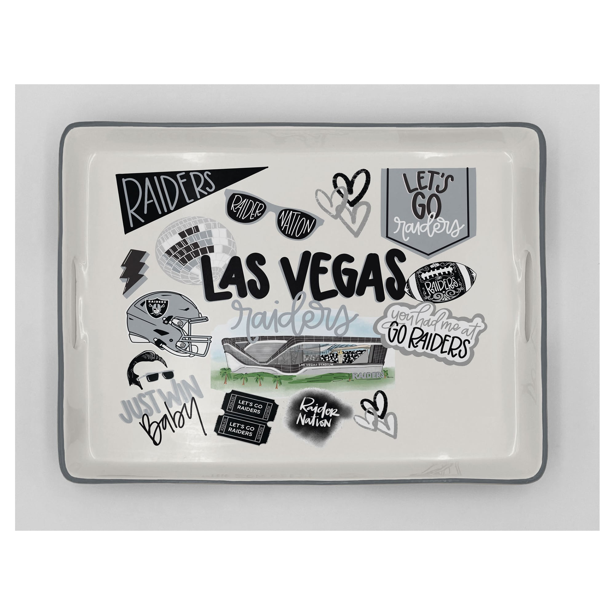 Pegasus Las Vegas Raiders 11″ x 17″ Large Loco Fan Serving Tray with Handles Pegasus Las Vegas Raiders 11″ x 17″ Large Loco Fan Serving Tray with Handles