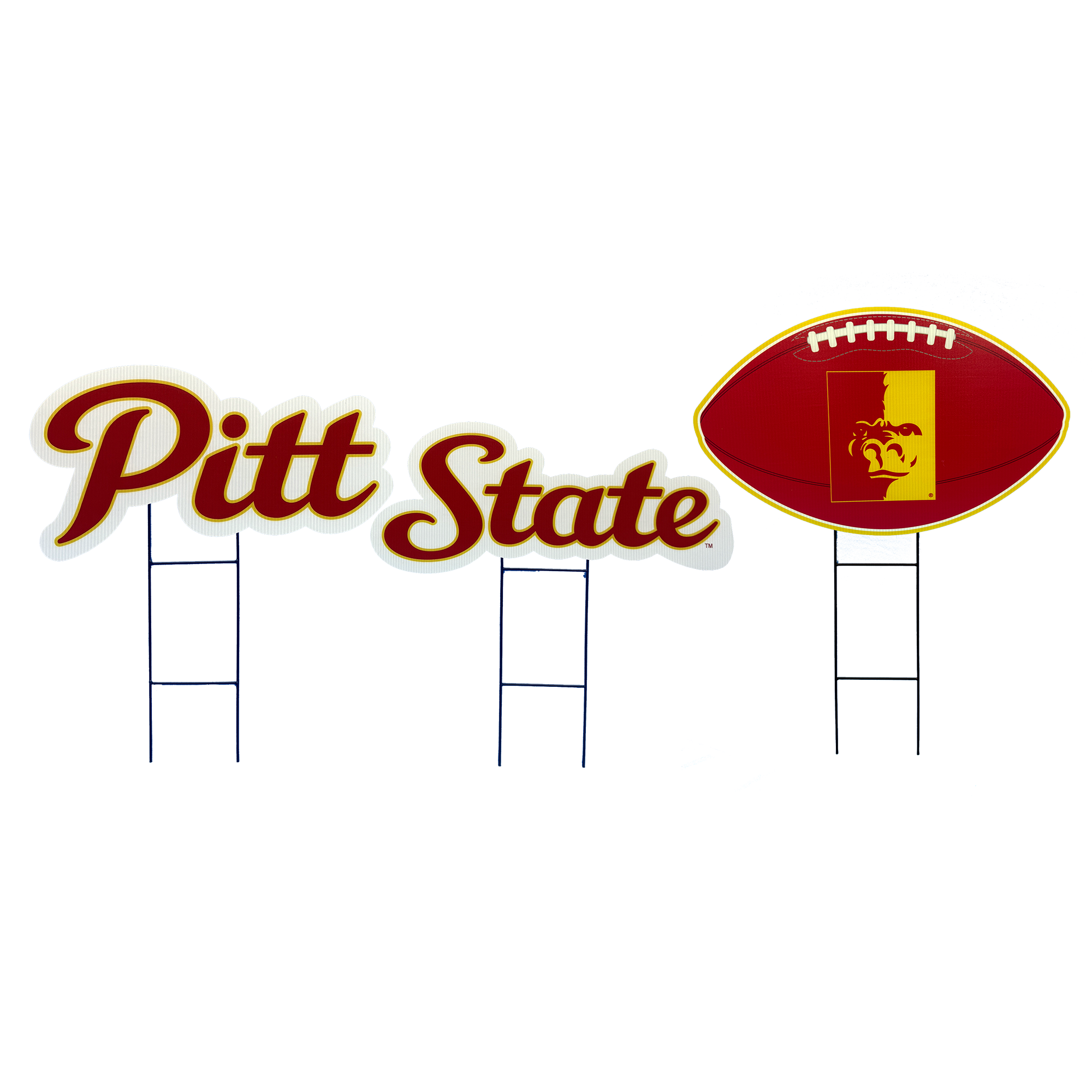 Pegasus Pittsburg State Gorillas Wordmark and Football Three-Piece Yard Sign Set