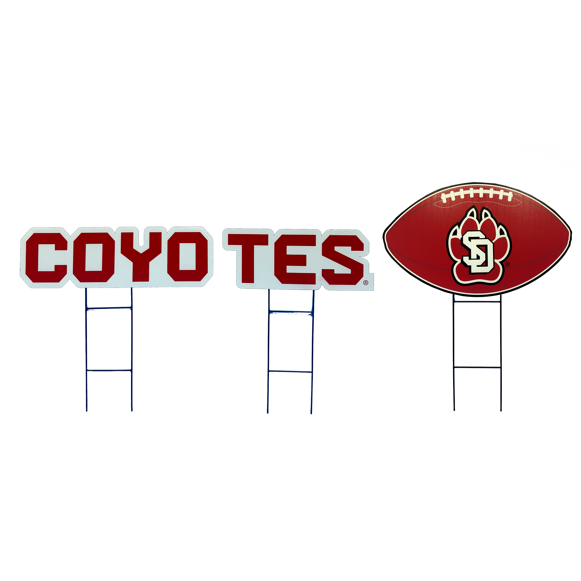Pegasus South Dakota Coyotes Wordmark and Football Three-Piece Yard Sign Set