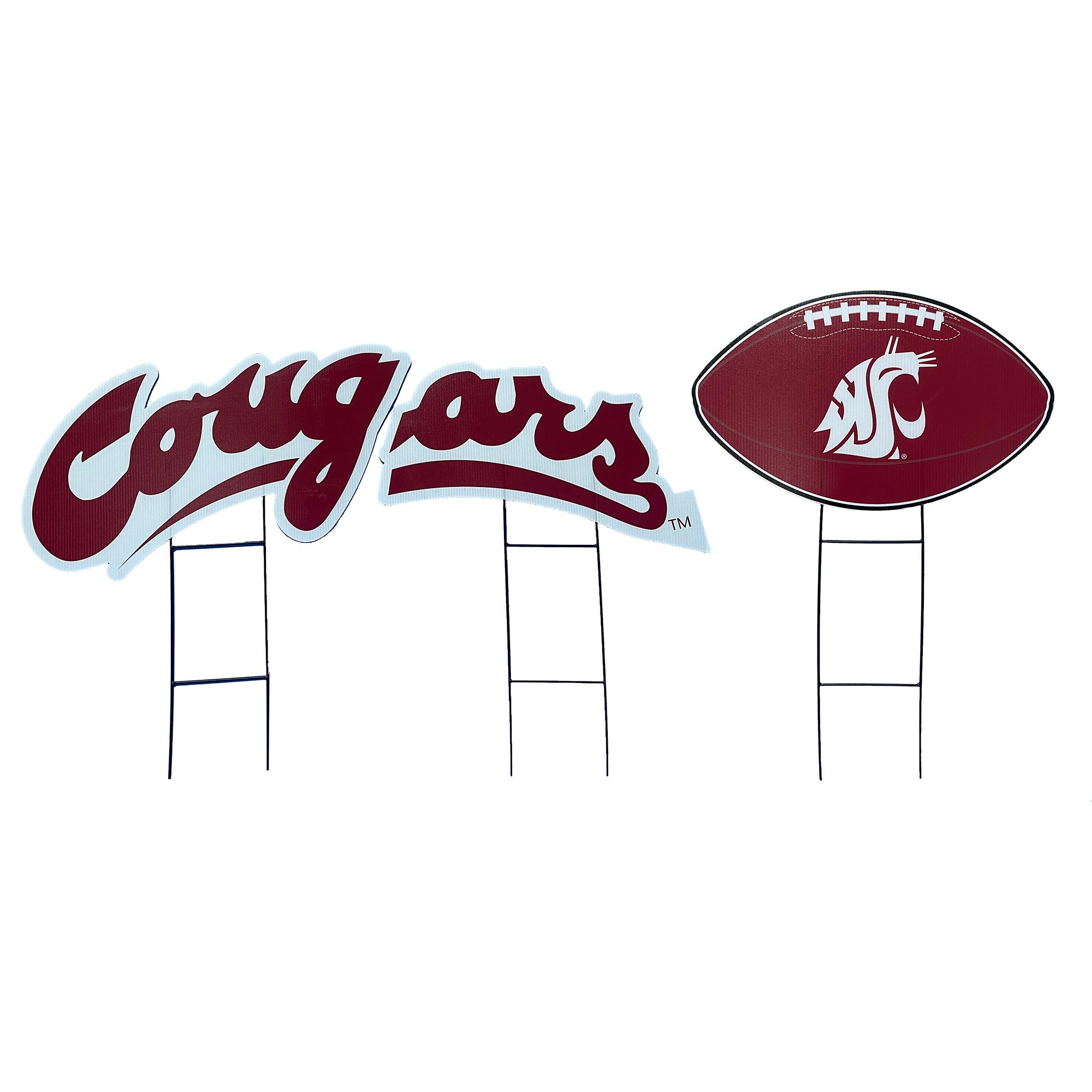 Pegasus Washington State Cougars Wordmark and Football Three-Piece Yard Sign Set