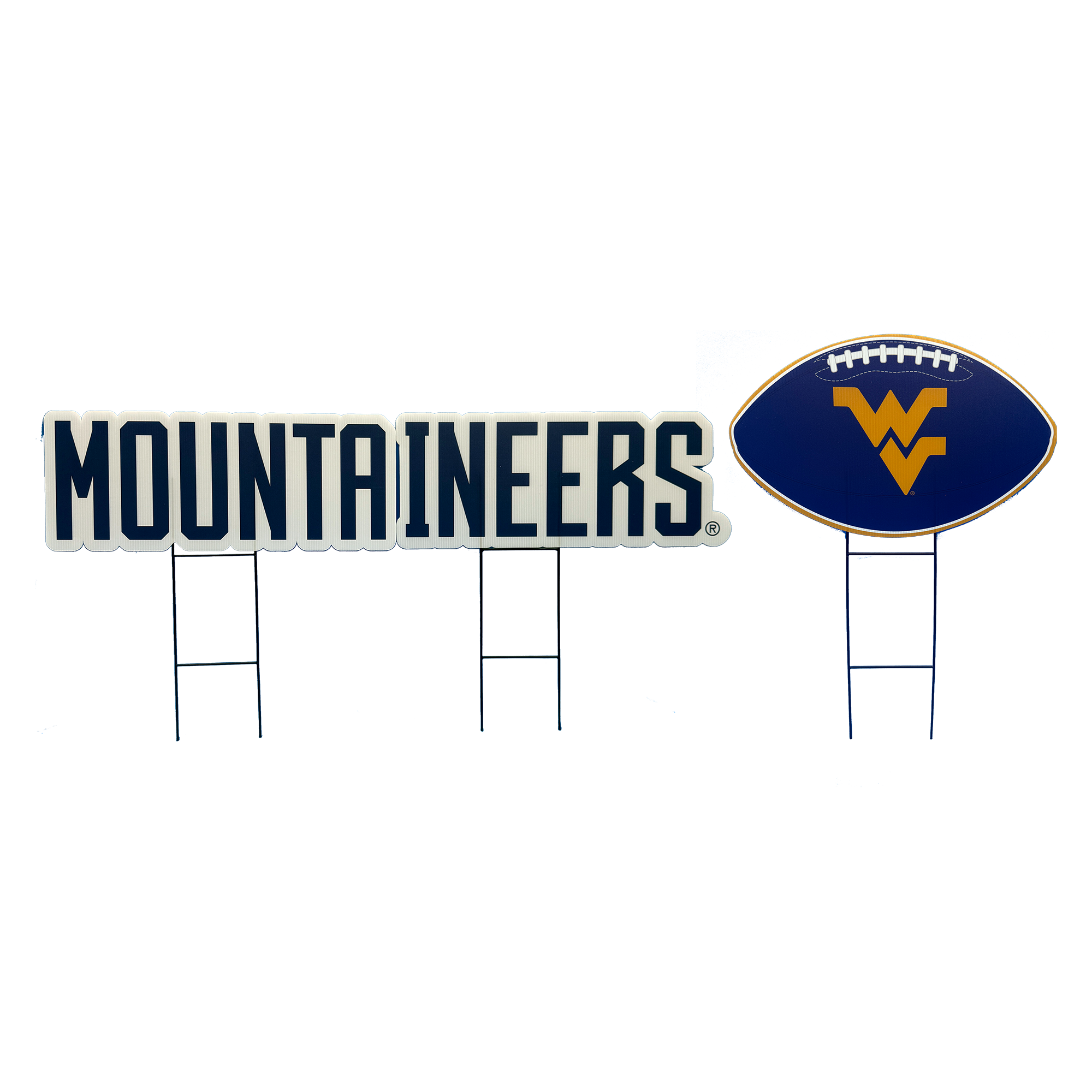 Pegasus West Virginia Mountaineers Wordmark and Football Three-Piece Yard Sign Set