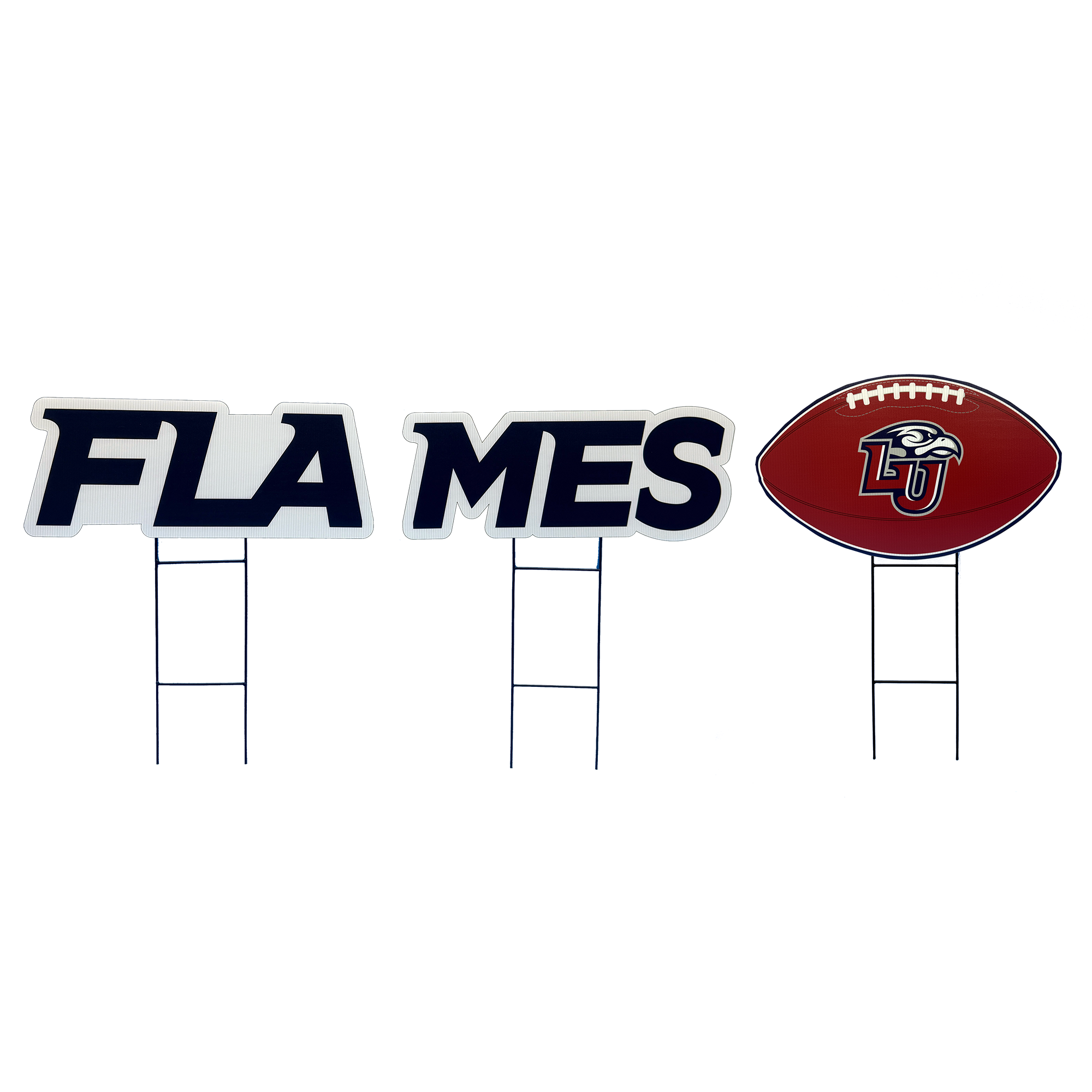 Pegasus Liberty Flames Wordmark and Football Three-Piece Yard Sign Set