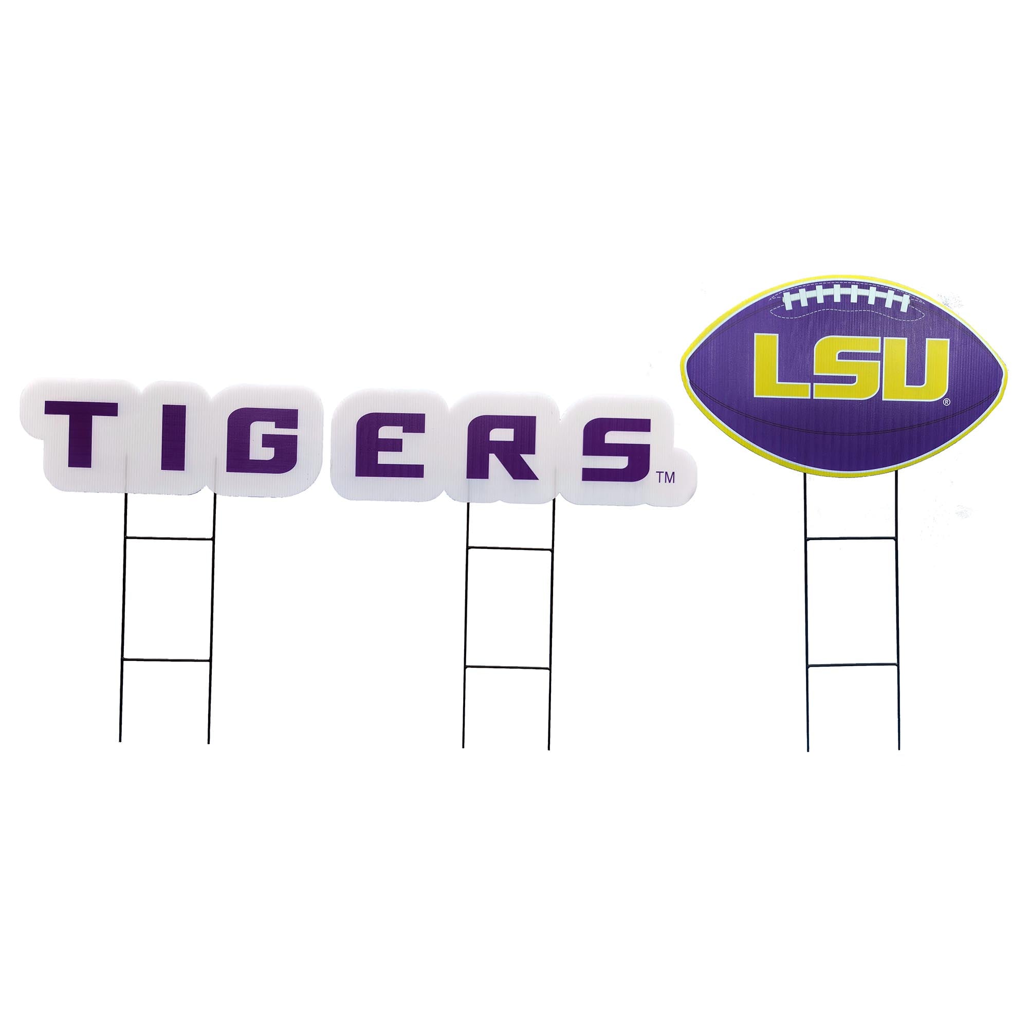 Pegasus LSU Tigers Wordmark and Football Three-Piece Yard Sign Set