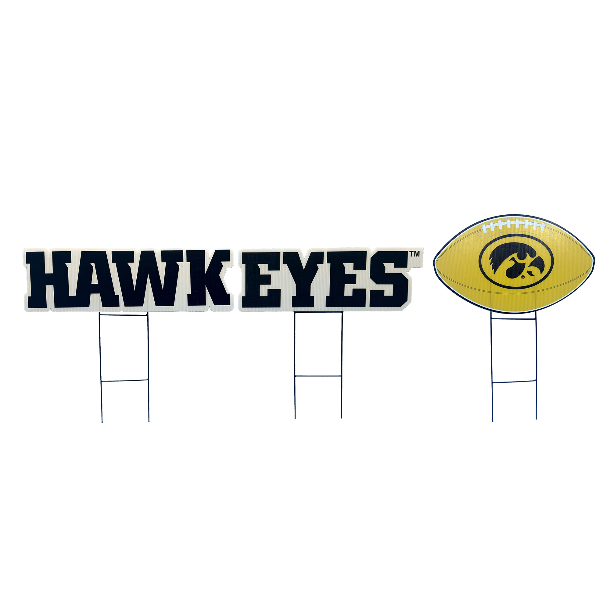 Pegasus Iowa Hawkeyes Wordmark and Football Three-Piece Yard Sign Set