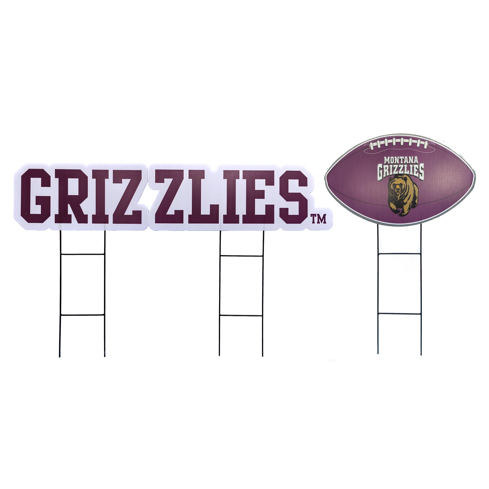 Pegasus Montana Grizzlies Wordmark and Football Three-Piece Yard Sign Set