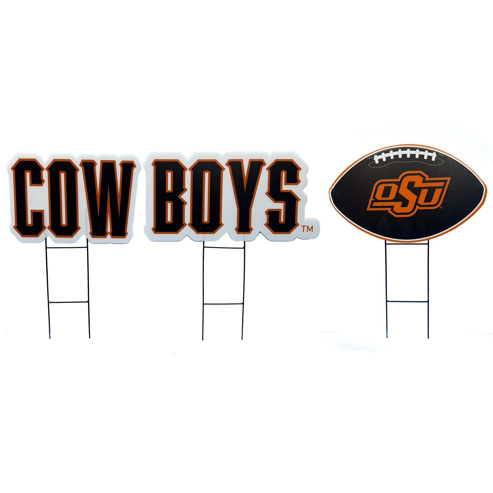 Pegasus Oklahoma State Cowboys Wordmark and Football Three-Piece Yard Sign Set