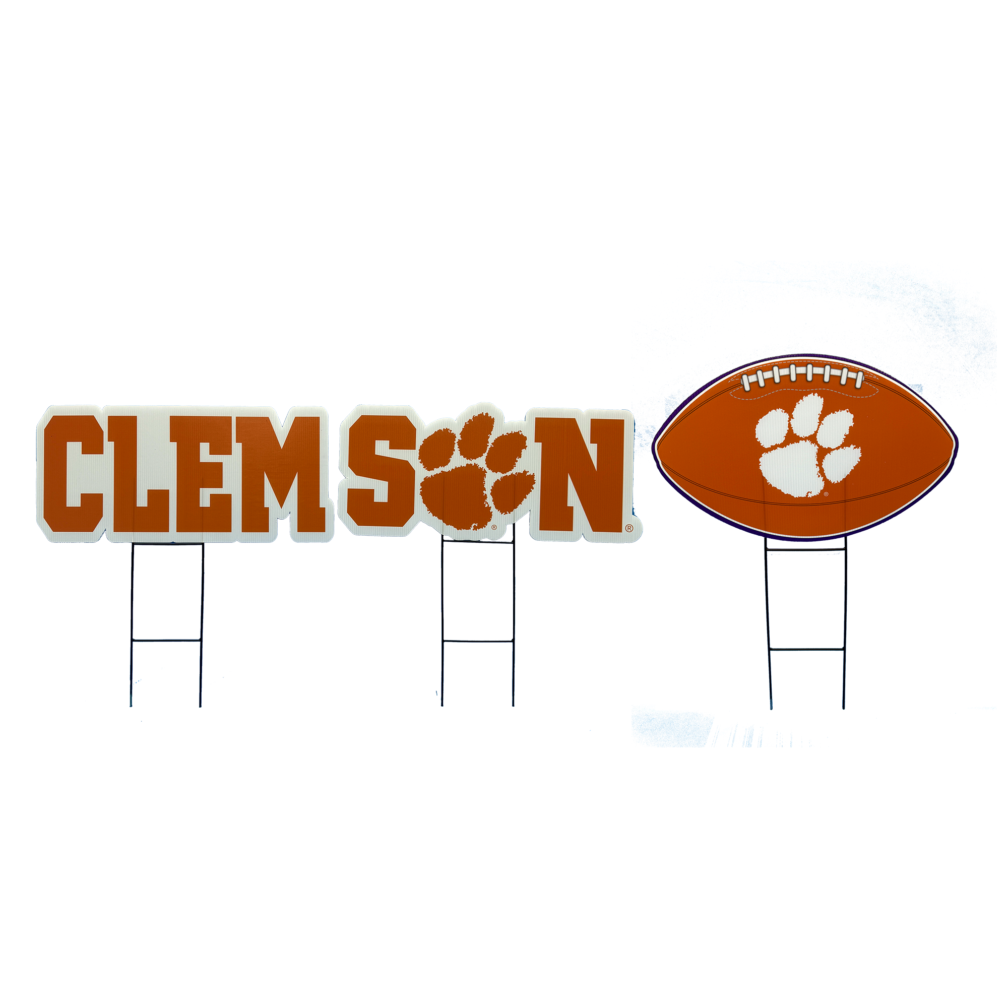 Pegasus Clemson Tigers Wordmark and Football Three-Piece Yard Sign Set