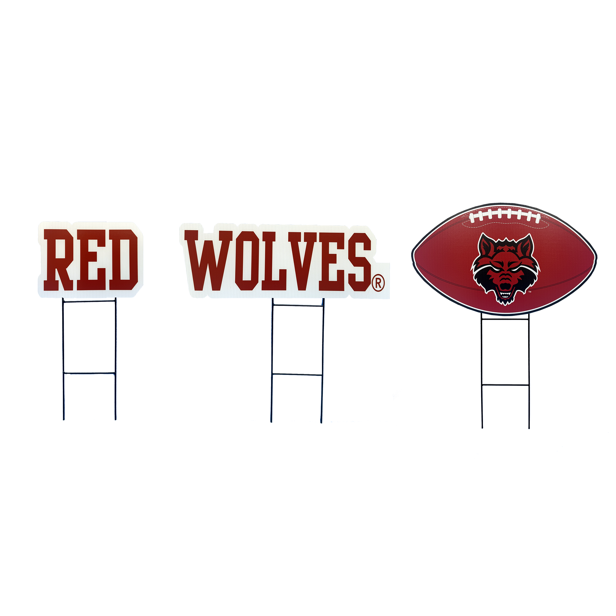 Pegasus Arkansas State Red Wolves Wordmark and Football Three-Piece Yard Sign Set