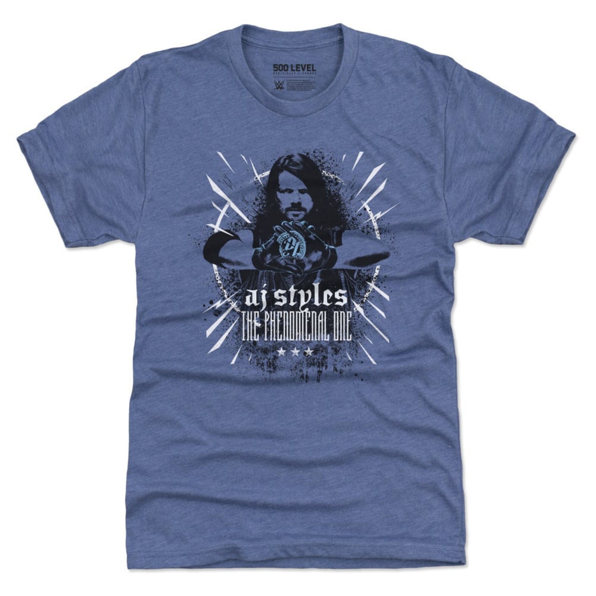 Men's 500 Level Heather Royal AJ Styles Grunge Spray Paint Tri-Blend T-Shirt