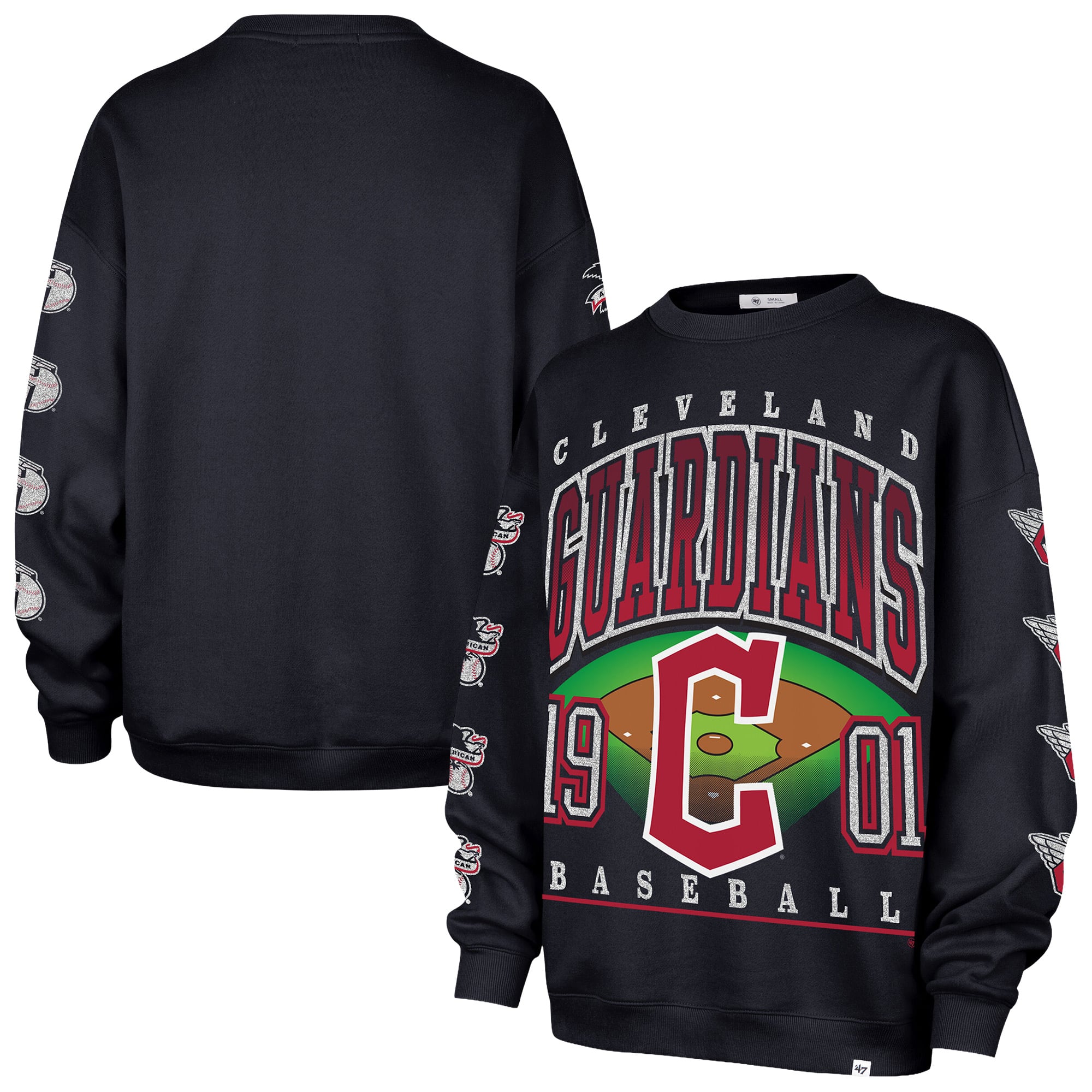 Women's '47  Navy Cleveland Guardians Trendy Team Go Big Oversized Sweatshirt