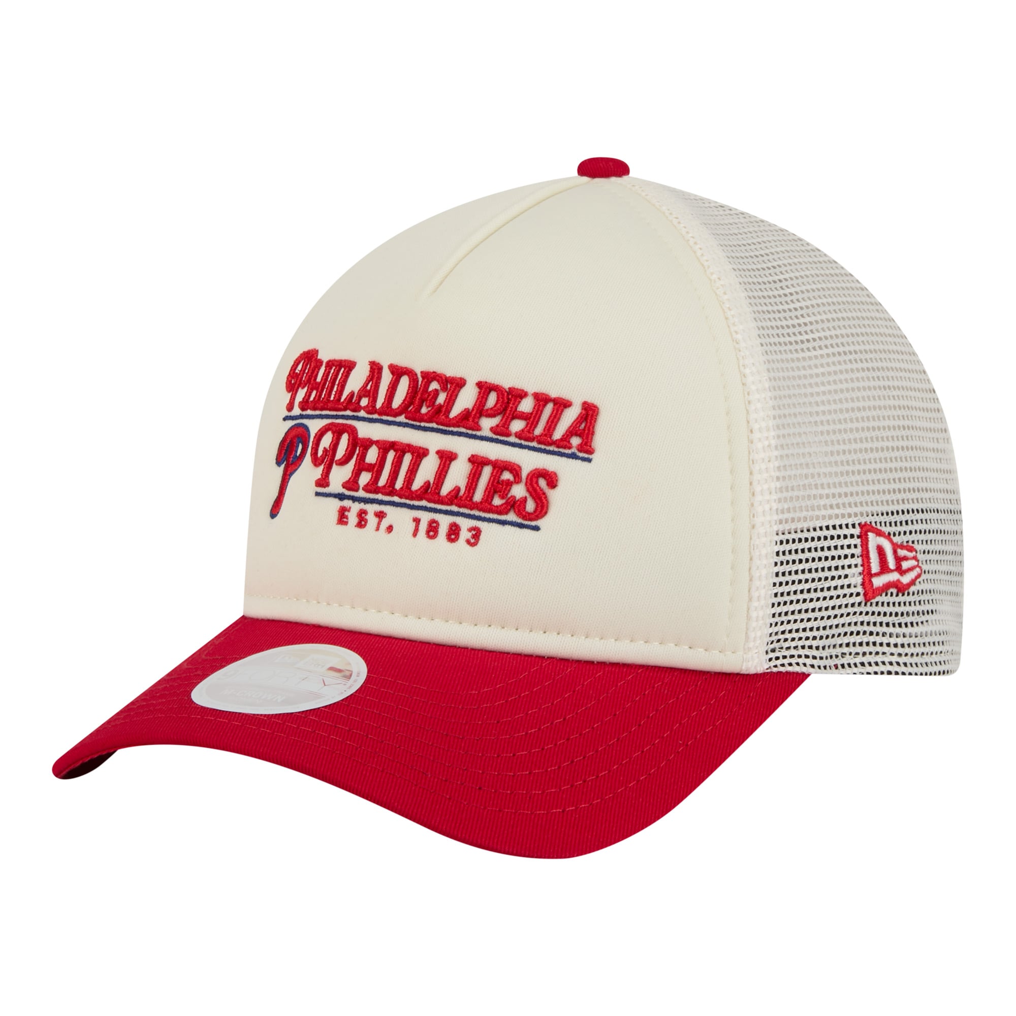 Women's New Era Light Beige/Red Philadelphia Phillies Retro 9FORTY M-Crown A-Frame Trucker Adjustable Hat