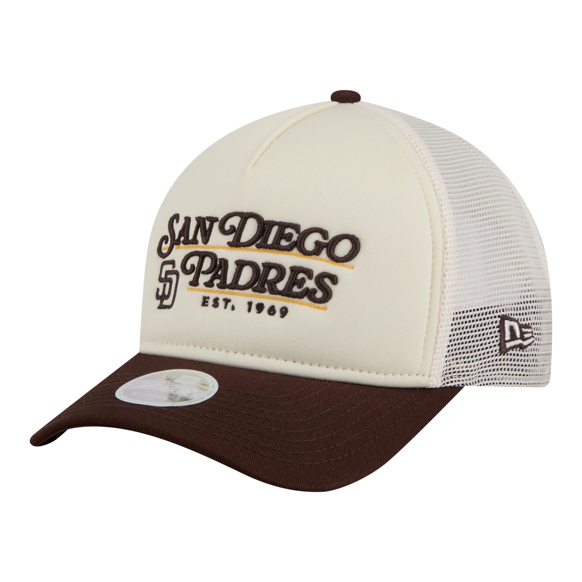 Women's New Era Light Beige/Brown San Diego Padres Retro 9FORTY M-Crown A-Frame Trucker Adjustable Hat
