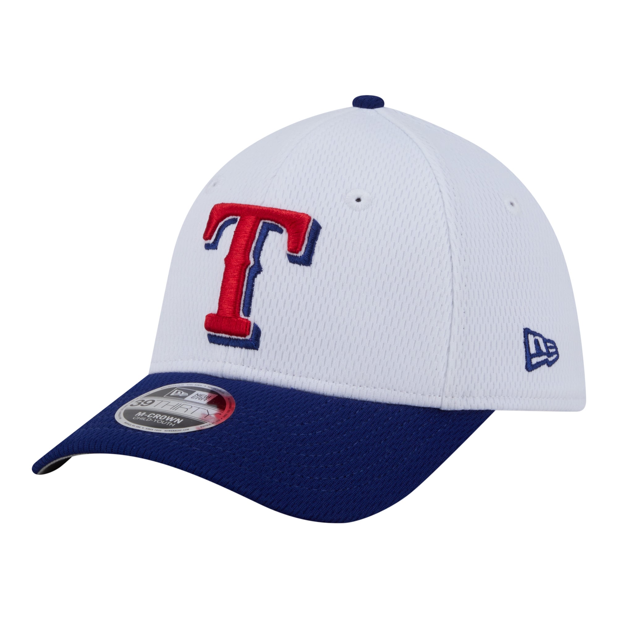 Youth New Era  White/Royal Texas Rangers Baseball 39THIRTY M-Crown Flex Hat