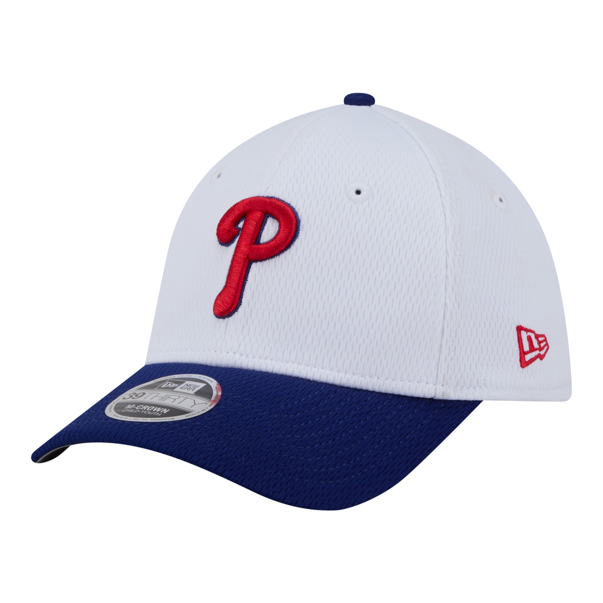 Youth New Era  White/Red Philadelphia Phillies Baseball 39THIRTY M-Crown Flex Hat